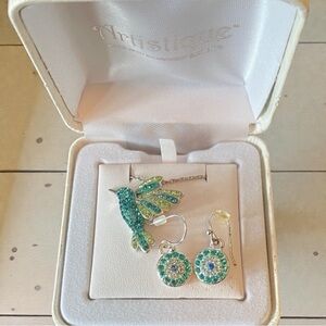 NIB Artistique Genuine Swarovski & Silver Hummingbird Jewelry Set